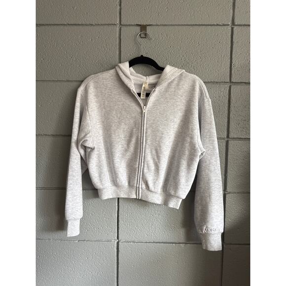 NWT Women's Skims Cotton Fleece Shrunken Zip Up Hoodie in Heather Gray size M - Picture 3 of 7